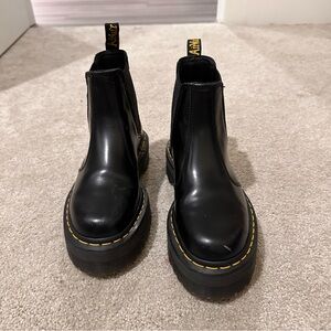 Dr. Martens Black Chelsea Platform Boots with Yellow Stitching